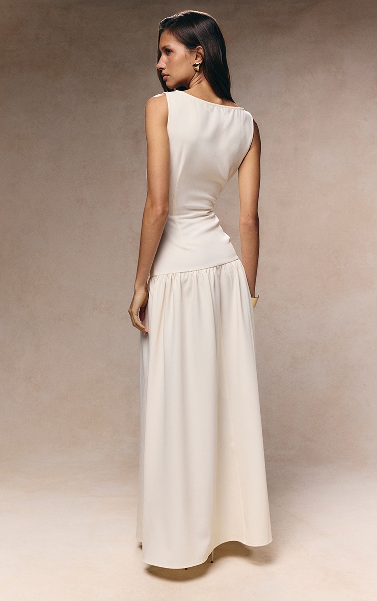 Cream Woven Button Dropped Waist Maxi Dress 2 Cream Woven Button Dropped Waist Maxi Dress