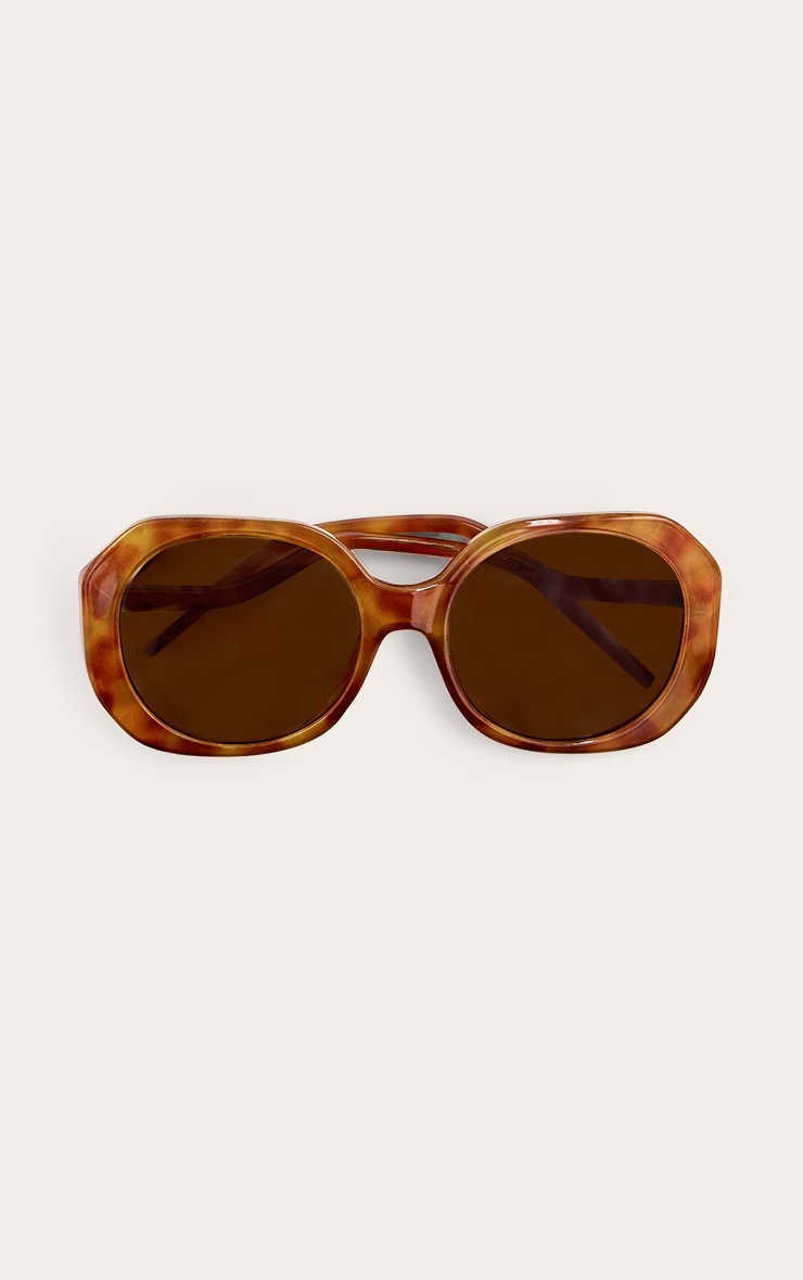 Brown Marble Effect Square Angled Frame Sunglasses