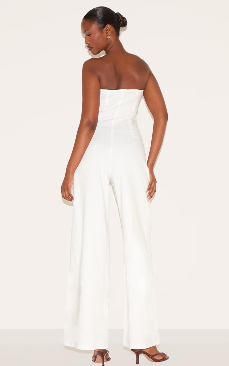 White Linen Blend Tailored Bandeau Wide Leg Jumpsuit 2 White Linen Blend Tailored Bandeau Wide Leg Jumpsuit