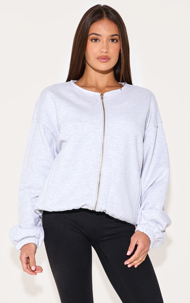 Ash Grey Premium Oversized Boxy Collarless Zip Sweat Top