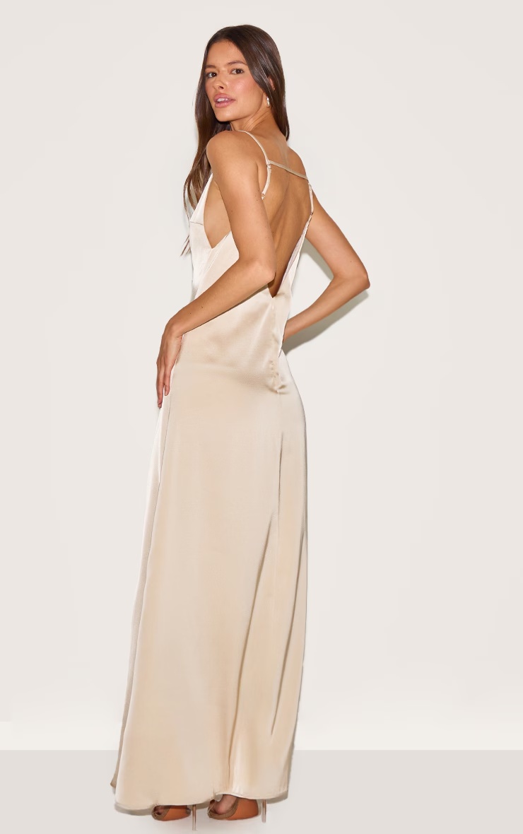 Natural Satin Keyhole Cut Out Slip Dress 2 Natural Satin Keyhole Cut Out Slip Dress