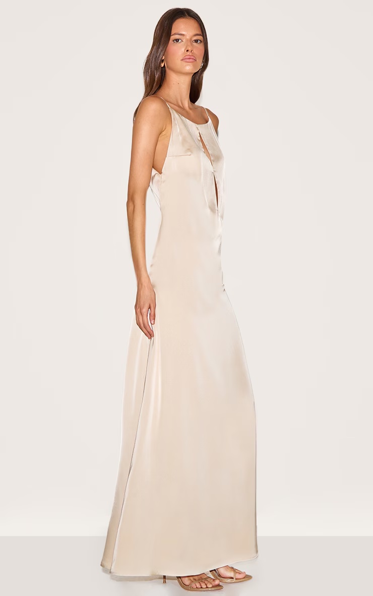 Natural Satin Keyhole Cut Out Slip Dress 6 Natural Satin Keyhole Cut Out Slip Dress