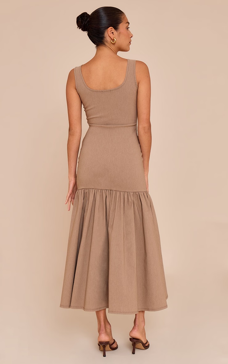 Petite Taupe Woven Scooped Drop Waist Pleated Maxi Dress 2 Petite Taupe Woven Scooped Drop Waist Pleated Maxi Dress