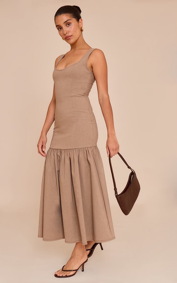 Petite Taupe Woven Scooped Drop Waist Pleated Maxi Dress 4 Petite Taupe Woven Scooped Drop Waist Pleated Maxi Dress