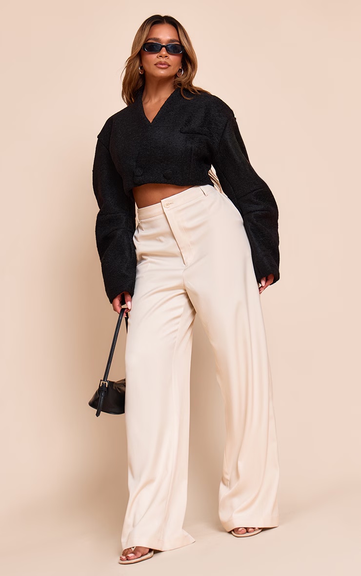 Shape Black Wool Look Wrap Over Cocoon Sleeve Cropped Jacket 3 Shape Black Wool Look Wrap Over Cocoon Sleeve Cropped Jacket