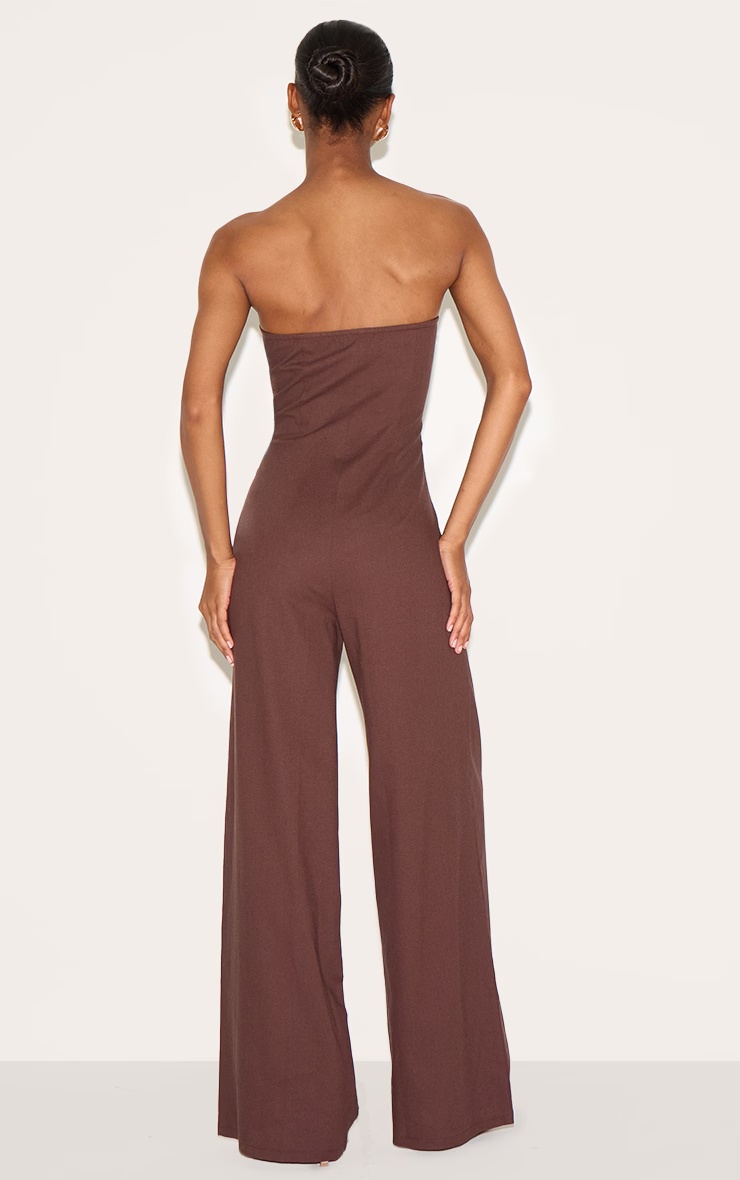Chocolate Linen Blend Tailored Bandeau Wide Leg Jumpsuit 2 Chocolate Linen Blend Tailored Bandeau Wide Leg Jumpsuit