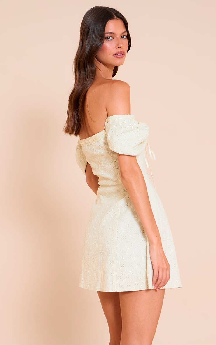 Cream Broderie Puff Sleeve A-line Mini Dress 5 Cream Broderie Puff Sleeve A-line Mini Dress