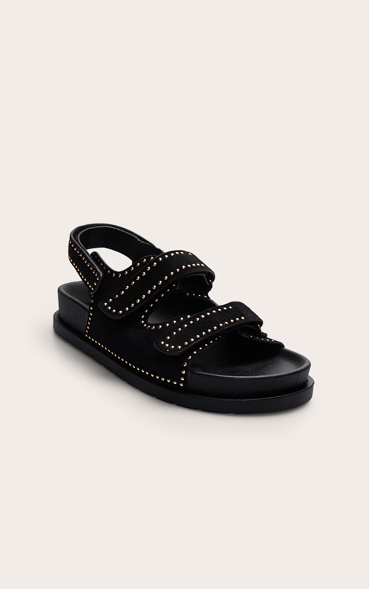 Black Faux Suede Velcro Footbed Sandals 2 Black Faux Suede Velcro Footbed Sandals