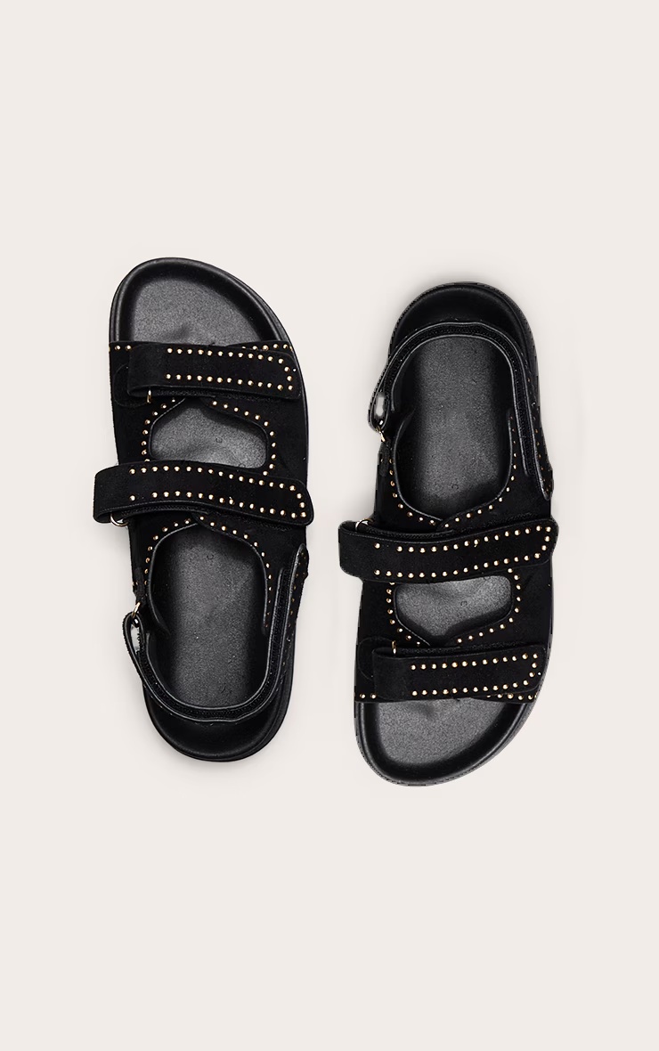 Black Faux Suede Velcro Footbed Sandals 4 Black Faux Suede Velcro Footbed Sandals