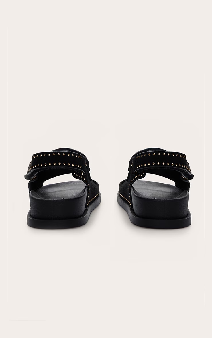 Black Faux Suede Velcro Footbed Sandals 6 Black Faux Suede Velcro Footbed Sandals