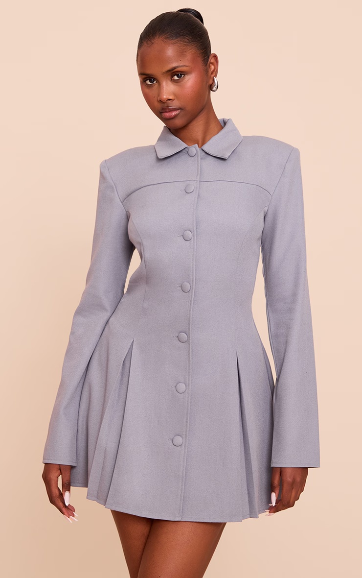 Blue Button Up Pleated Shirt Dress 4 Blue Button Up Pleated Shirt Dress