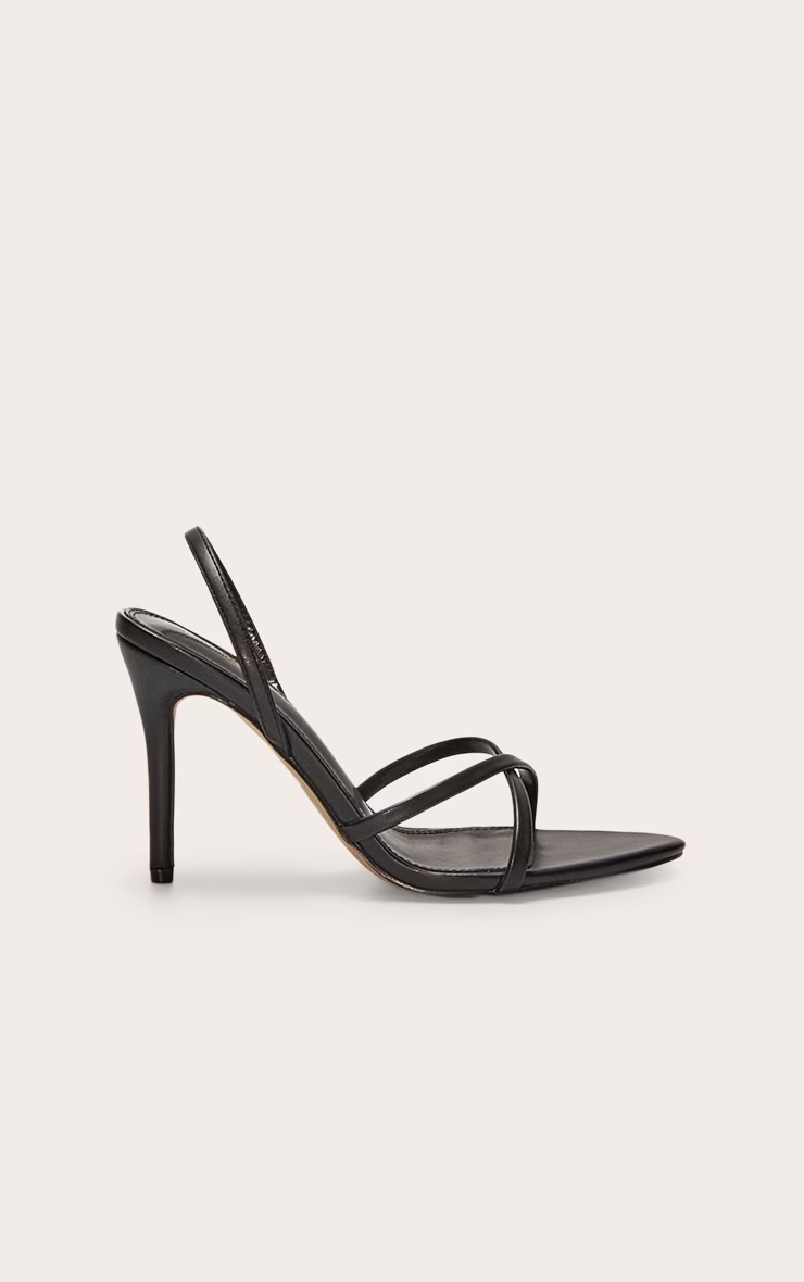 Black Pu Point Toe Sling Back High Stiletto Heel Sandals