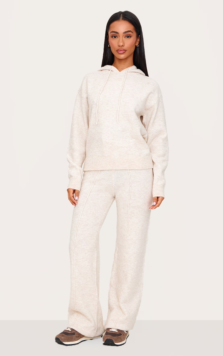Petite Oatmeal Knitted Seam Detail Wide Leg Trousers 1 Petite Oatmeal Knitted Seam Detail Wide Leg Trousers