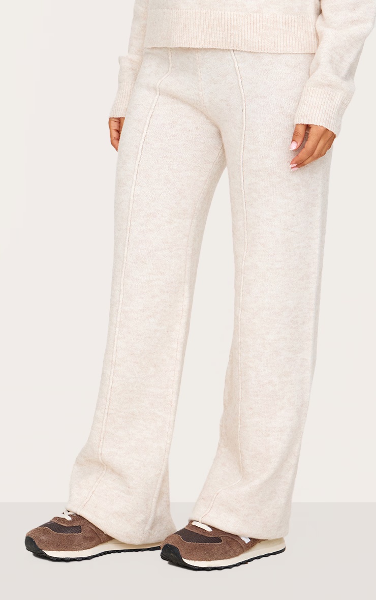 Petite Oatmeal Knitted Seam Detail Wide Leg Trousers 5 Petite Oatmeal Knitted Seam Detail Wide Leg Trousers