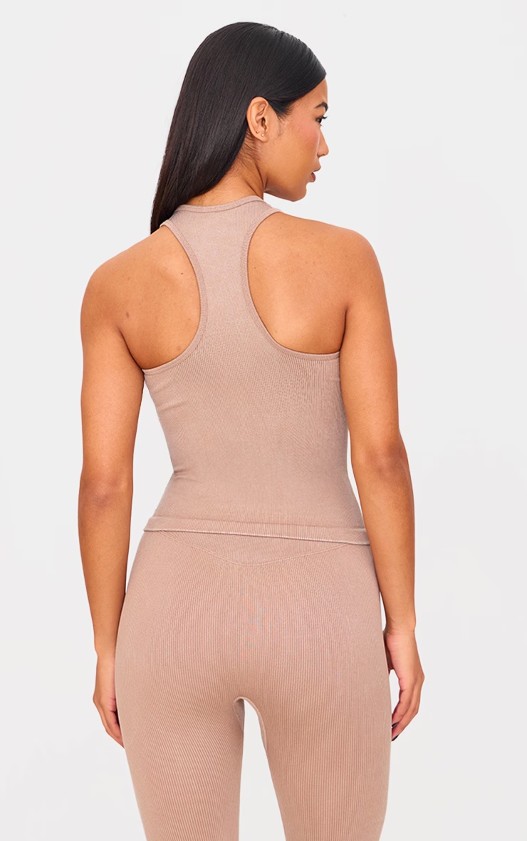 Chocolate Mocha Acid Wash Seamless Rib Halter Neck Gym Top 2 Chocolate Mocha Acid Wash Seamless Rib Halter Neck Gym Top