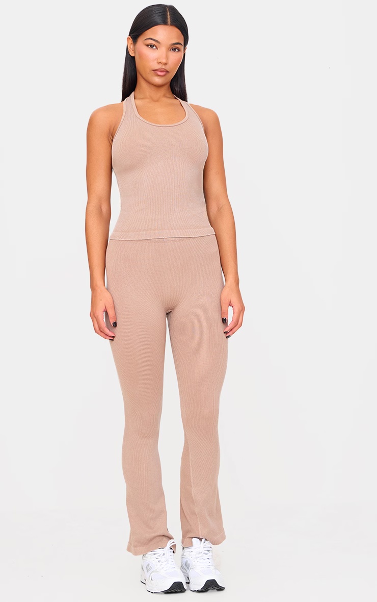 Chocolate Mocha Acid Wash Seamless Rib Halter Neck Gym Top 3 Chocolate Mocha Acid Wash Seamless Rib Halter Neck Gym Top