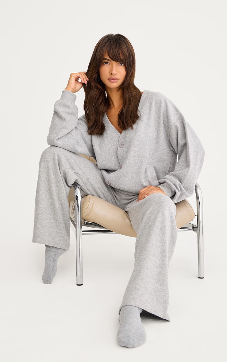 Grey Button Up Soft Touch Sweat Cardigan 4 Grey Button Up Soft Touch Sweat Cardigan