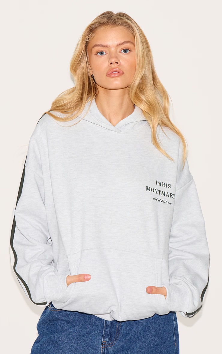 Ash Grey Premium Piping Sleeve Paris Montmartre Embroidered Sweatshirt 4 Ash Grey Premium Piping Sleeve Paris Montmartre Embroidered Sweatshirt