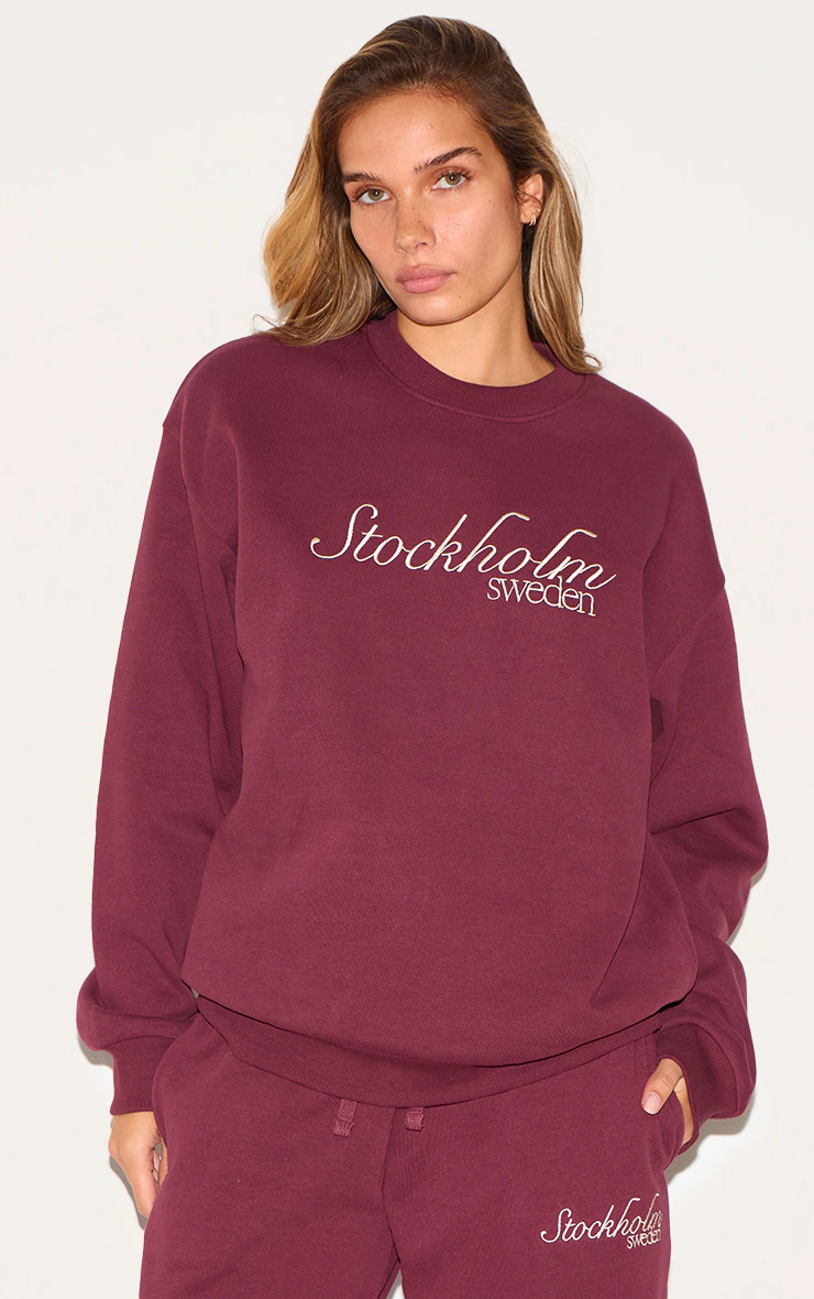 Burgundy Premium Stockholm Embroidered Sweatshirt 1 Burgundy Premium Stockholm Embroidered Sweatshirt