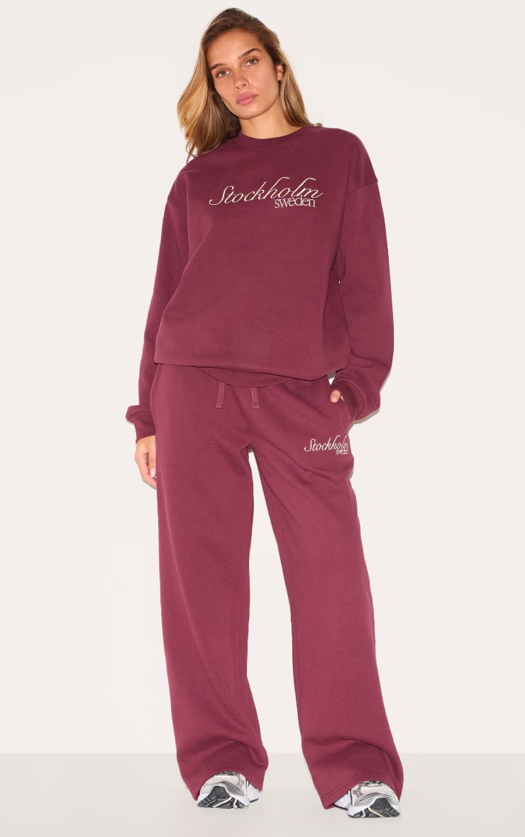 Burgundy Premium Stockholm Embroidered Sweatshirt 3 Burgundy Premium Stockholm Embroidered Sweatshirt