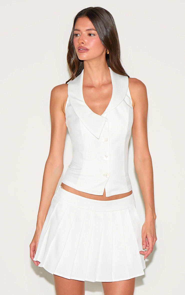 White Collar Detail Button Waist Coat 1 White Collar Detail Button Waist Coat