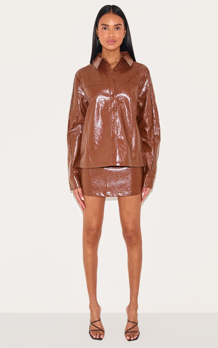 Chocolate Faux Leather Mini Skirt 1 Chocolate Faux Leather Mini Skirt