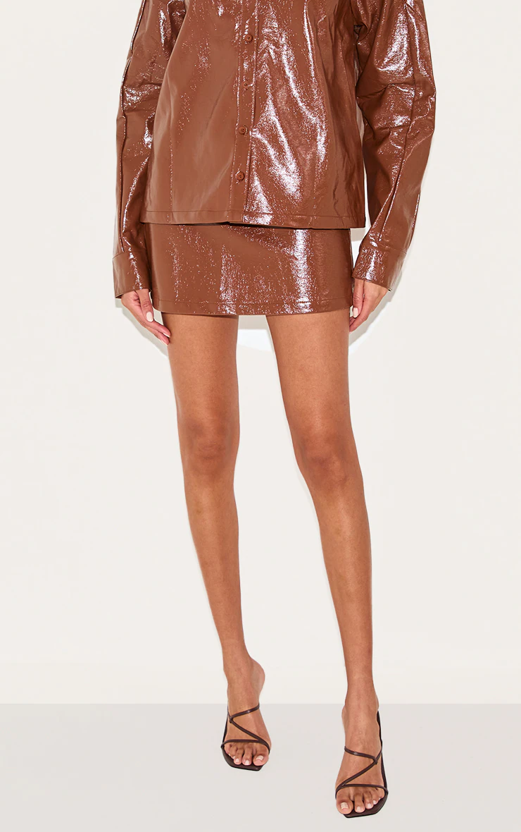 Chocolate Faux Leather Mini Skirt 2 Chocolate Faux Leather Mini Skirt
