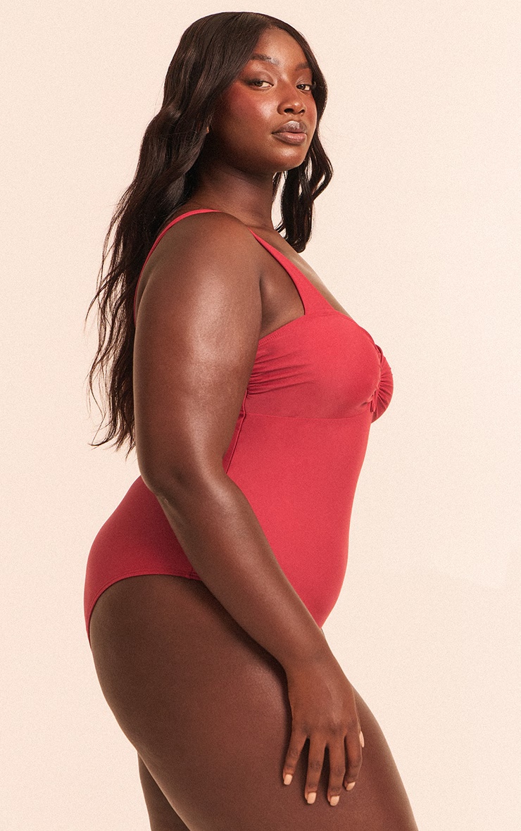 Plus Deep Red Underwired U Bar Ruched Cup Swimsuit 3 Plus Deep Red Underwired U Bar Ruched Cup Swimsuit