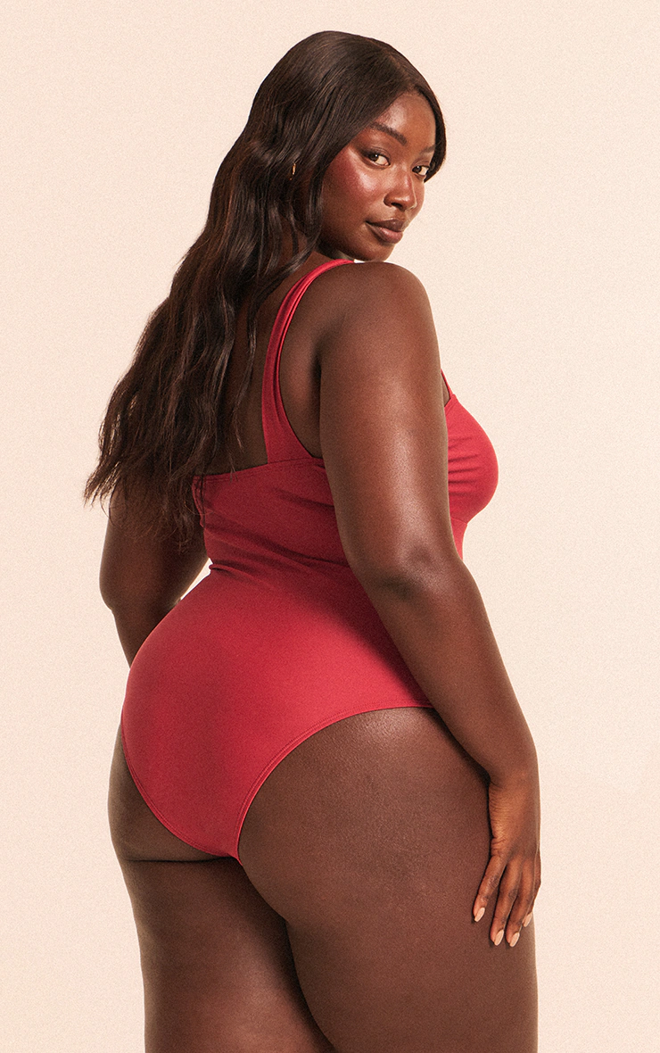 Plus Deep Red Underwired U Bar Ruched Cup Swimsuit 5 Plus Deep Red Underwired U Bar Ruched Cup Swimsuit