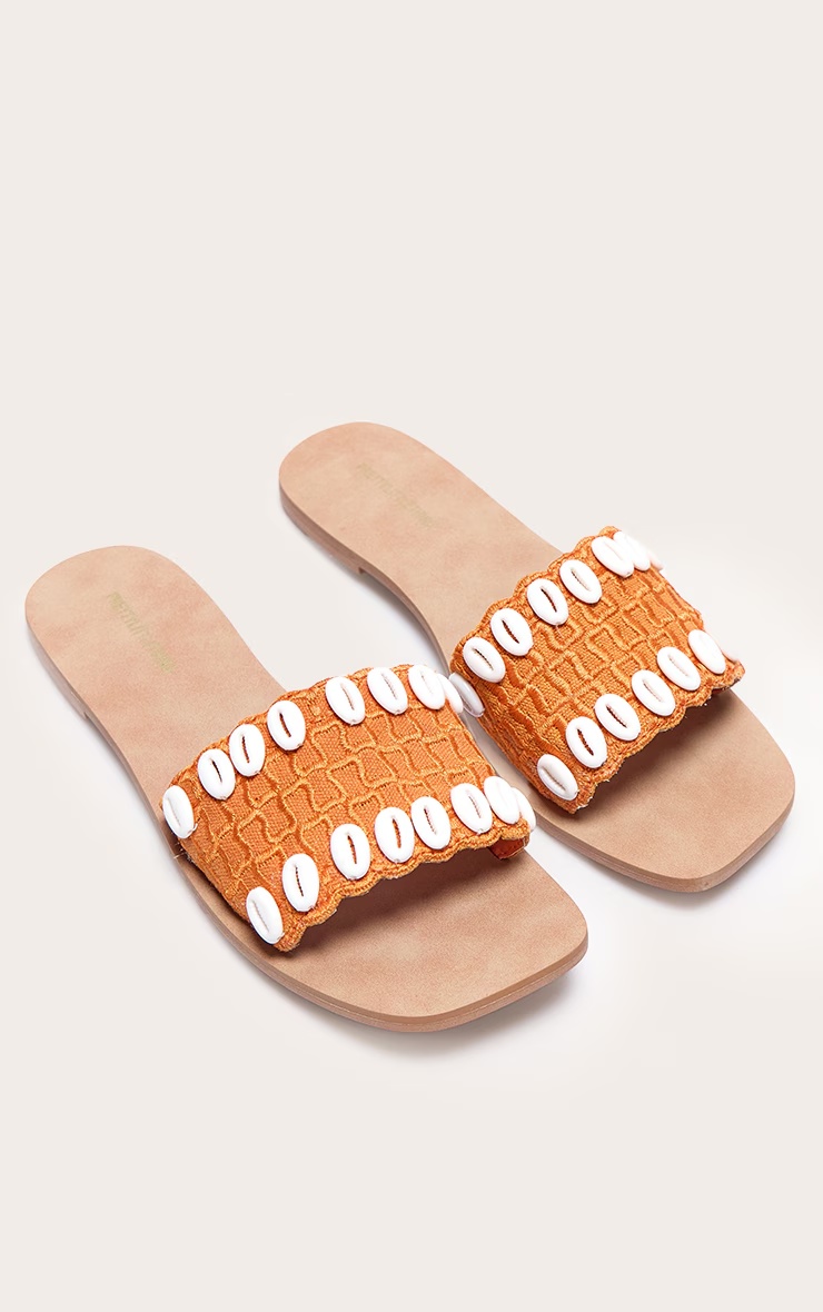Orange Round Toe Stitch Detail Shell Strap Mule Sandals 4 Orange Round Toe Stitch Detail Shell Strap Mule Sandals