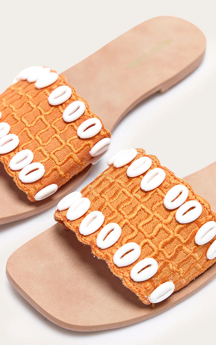 Orange Round Toe Stitch Detail Shell Strap Mule Sandals 6 Orange Round Toe Stitch Detail Shell Strap Mule Sandals