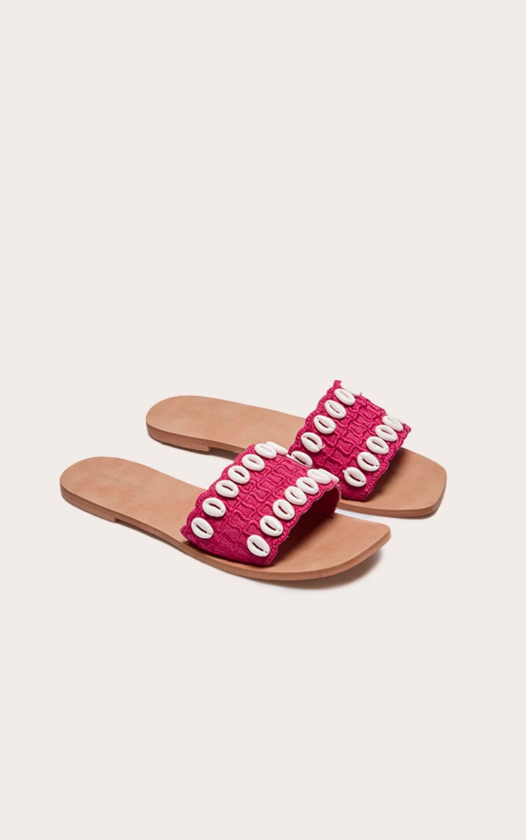 Pink Round Toe Stitch Detail Shell Strap Mule Sandals 4 Pink Round Toe Stitch Detail Shell Strap Mule Sandals