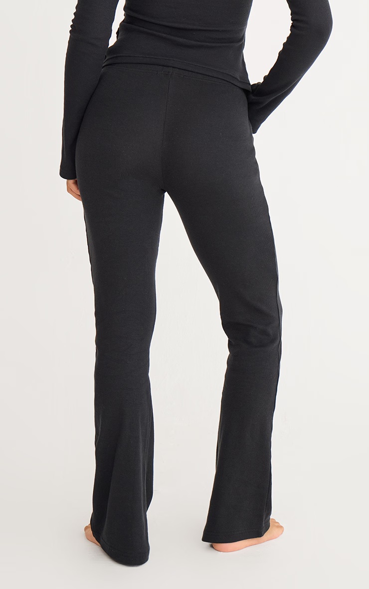 Black Ribbed Elasticated Skinny Flare Trousers 3 Black Ribbed Elasticated Skinny Flare Trousers
