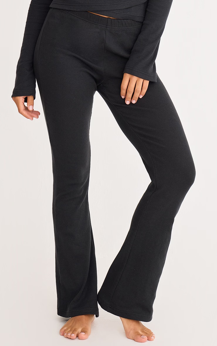 Black Ribbed Elasticated Skinny Flare Trousers 5 Black Ribbed Elasticated Skinny Flare Trousers
