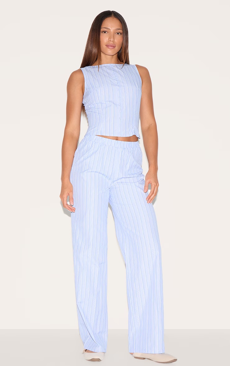 Tall Blue Pinstripe Button Detail Top 6 Tall Blue Pinstripe Button Detail Top
