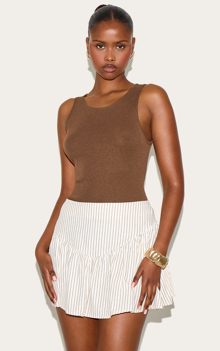Stone Contrast Pinstripe Drop Waist Mini Skirt 5 Stone Contrast Pinstripe Drop Waist Mini Skirt