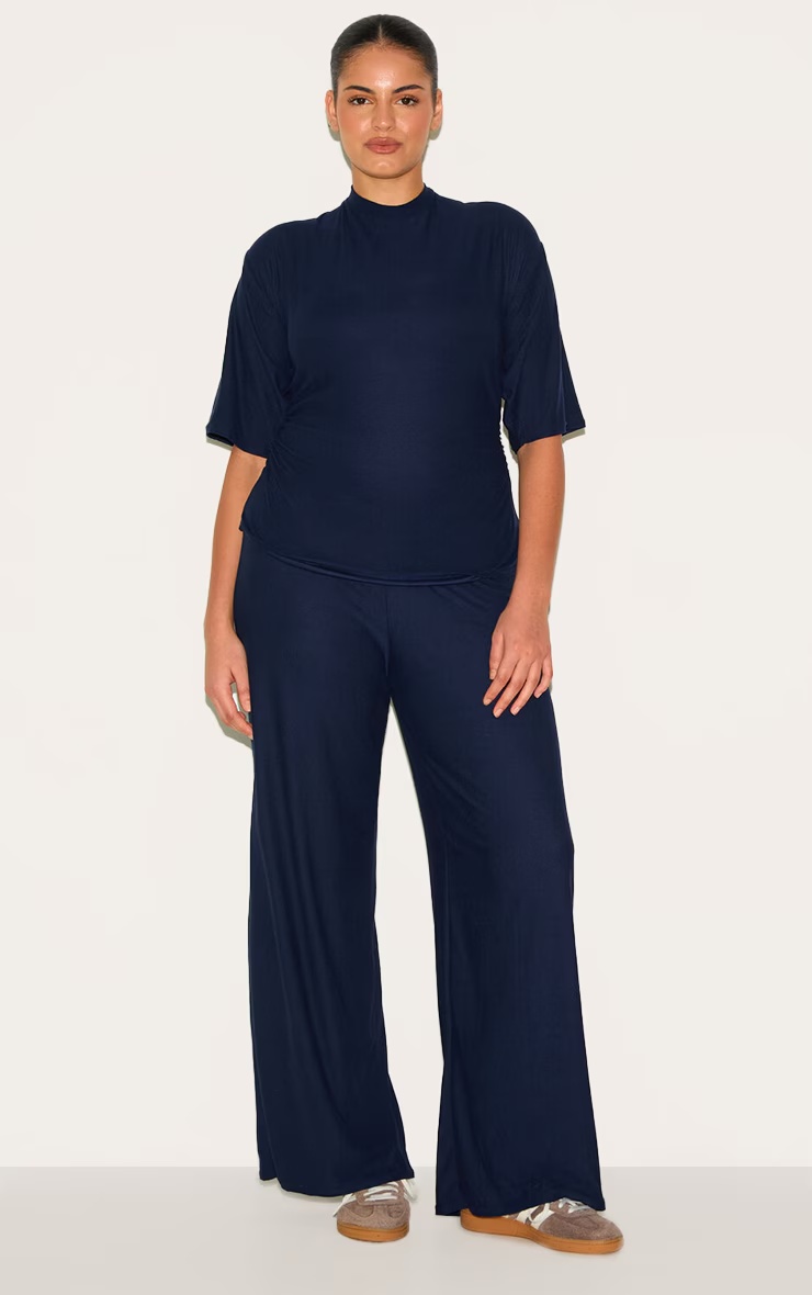 Plus Navy Soft Touch Mid Rise Wide Leg Trousers 4 Plus Navy Soft Touch Mid Rise Wide Leg Trousers
