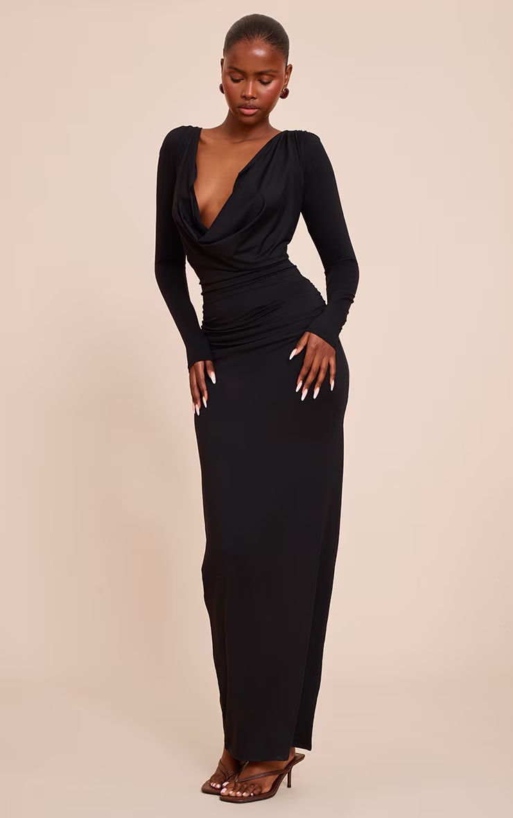 Black Soft Touch Cowl Neck Long Sleeve Maxi 3 Black Soft Touch Cowl Neck Long Sleeve Maxi