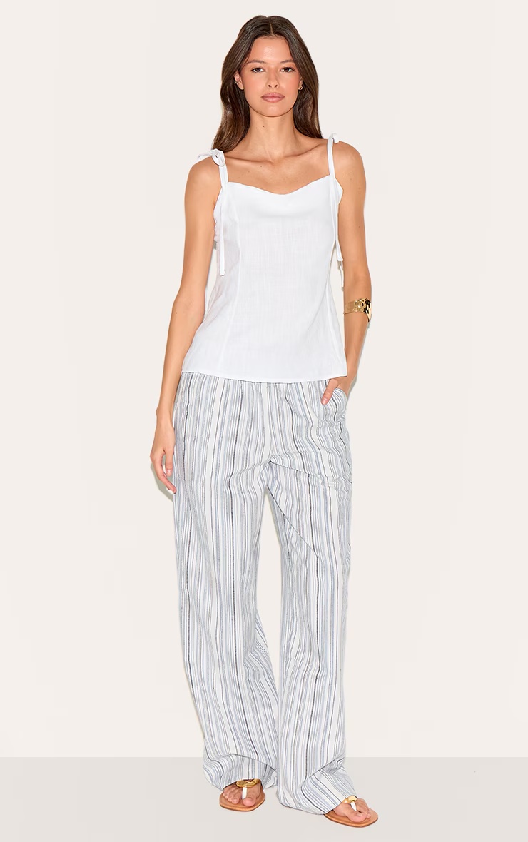 White Linen Look Tie Strap Cami Top 6 White Linen Look Tie Strap Cami Top