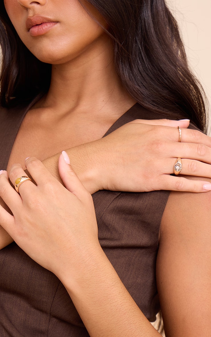 Gold Smooth Ring Multi-Pack With Crystal Detail