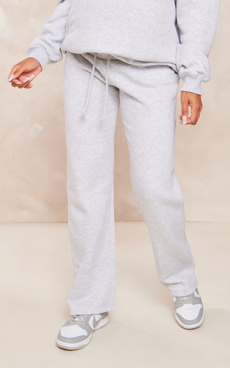 PRETTYLITTLETHING Maternity Ash Grey Embroidered Wide Leg Joggers