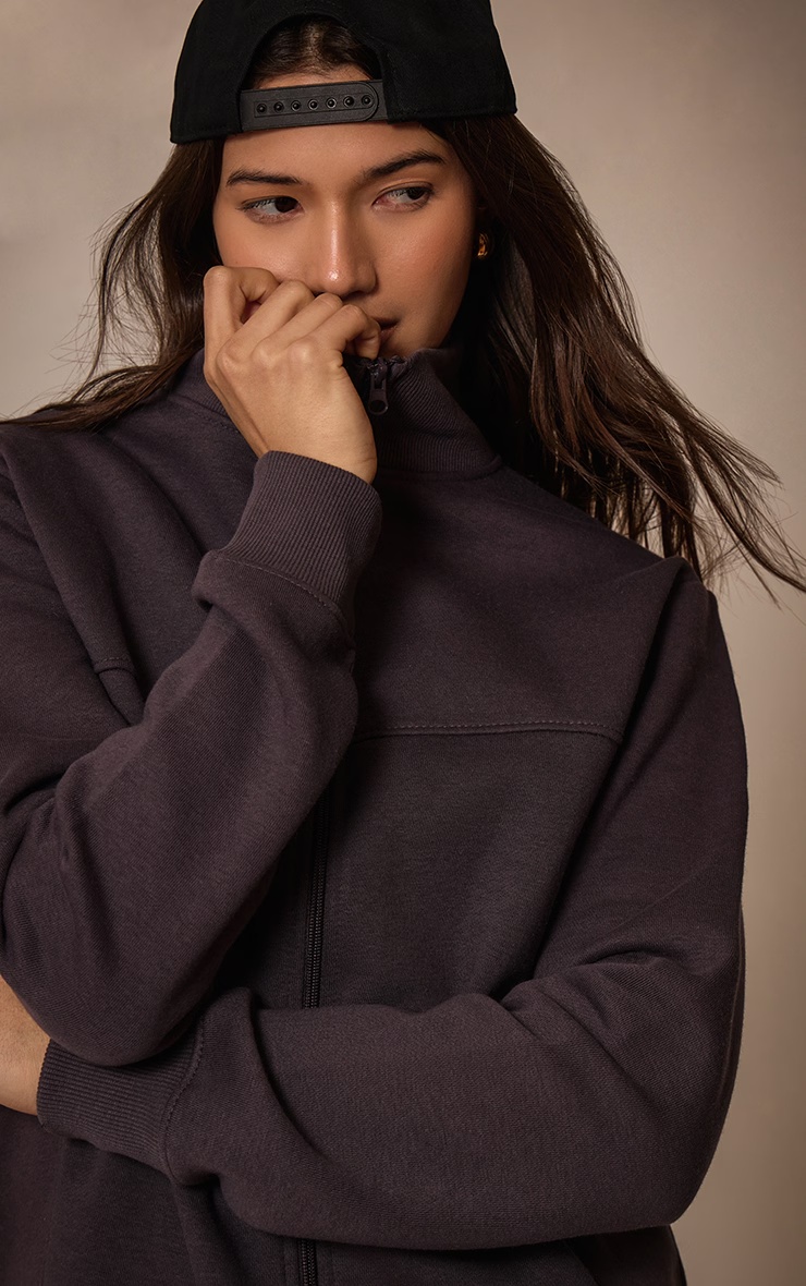 Charcoal Seam Detail Zip Through Track Top 4 Charcoal Seam Detail Zip Through Track Top