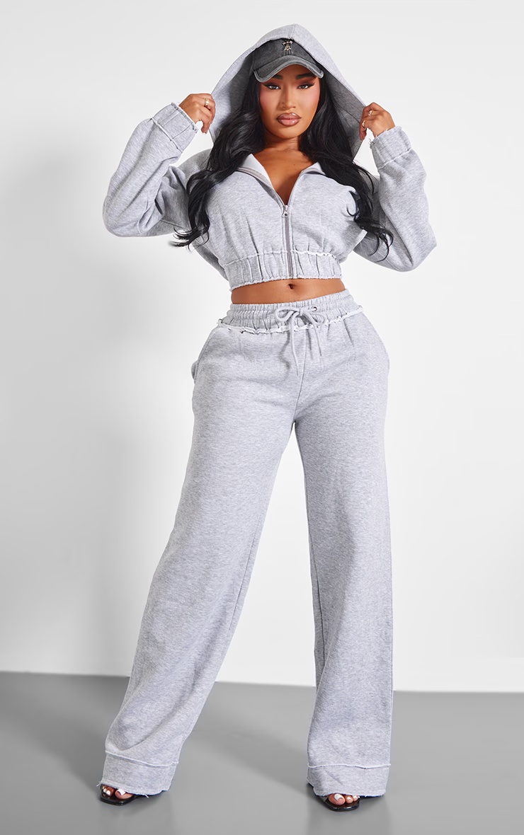 Shape Grey Marl Distressed Elasticated Waistband Cropped Hoodie 3 Shape Grey Marl Distressed Elasticated Waistband Cropped Hoodie