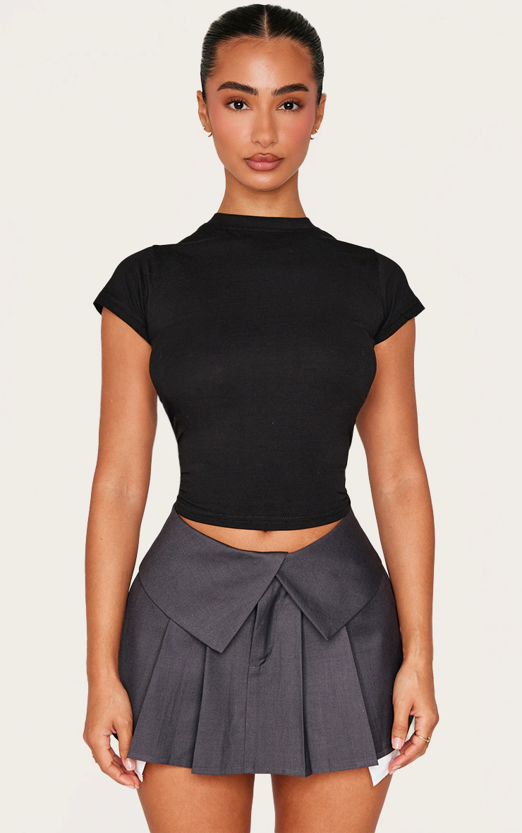 Petite Charcoal Tailored Woven Foldover Detail Mini Skirt 3 Petite Charcoal Tailored Woven Foldover Detail Mini Skirt