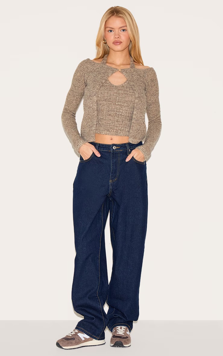 Oatmeal Layered Cold Shoulder Basic Knit Top 3 Oatmeal Layered Cold Shoulder Basic Knit Top