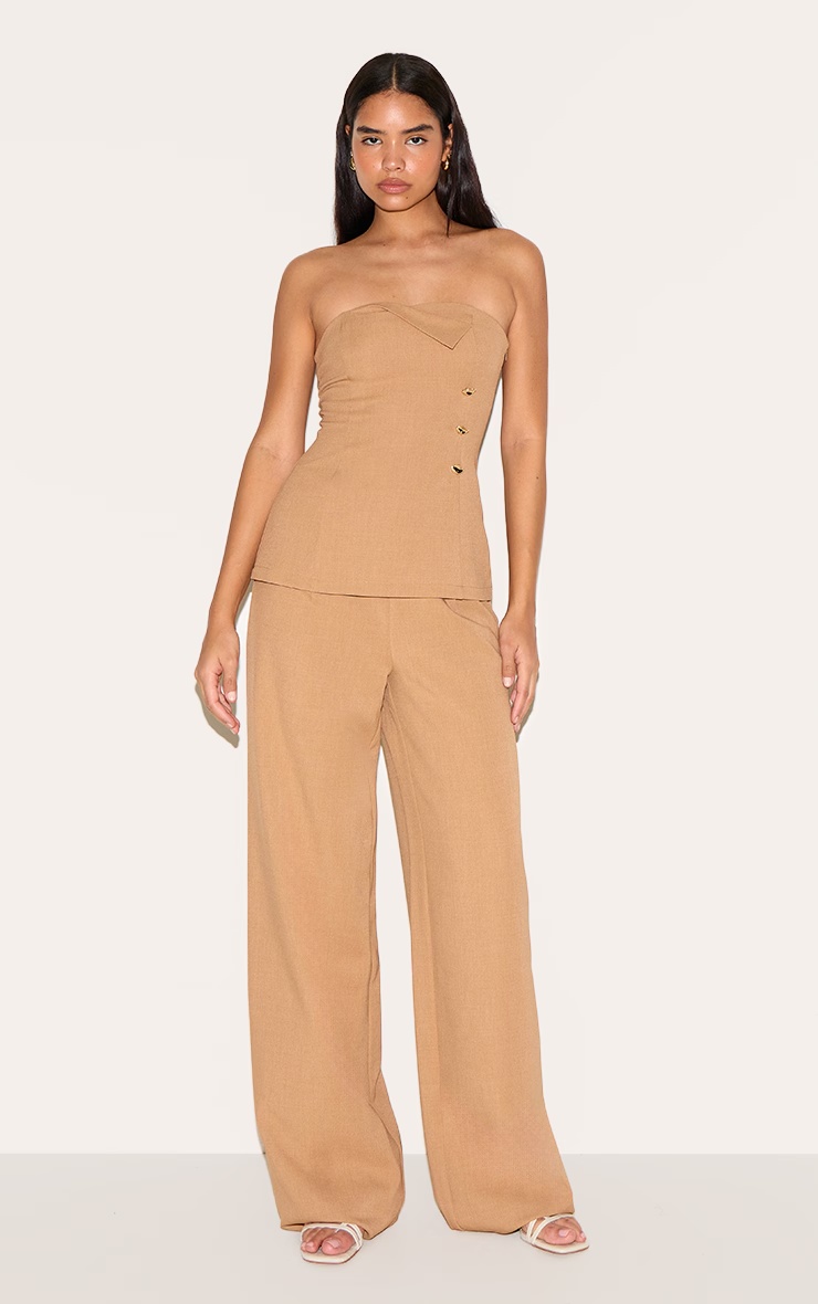 Tall Sand Fold Over Detail Tailored Bandeau Top 3 Tall Sand Fold Over Detail Tailored Bandeau Top