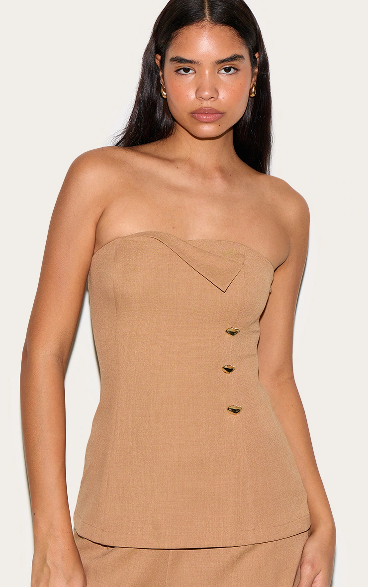 Tall Sand Fold Over Detail Tailored Bandeau Top 4 Tall Sand Fold Over Detail Tailored Bandeau Top
