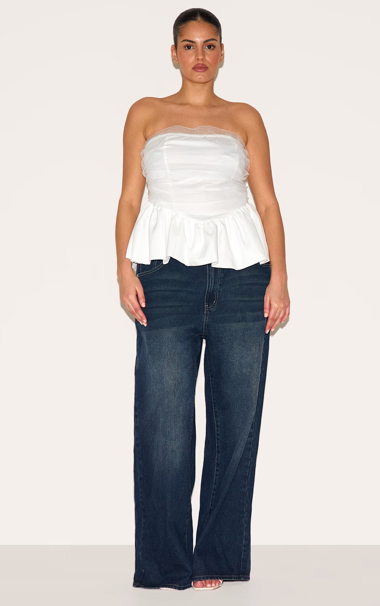 Plus White Mesh Overlay Peplum Corset 3 Plus White Mesh Overlay Peplum Corset