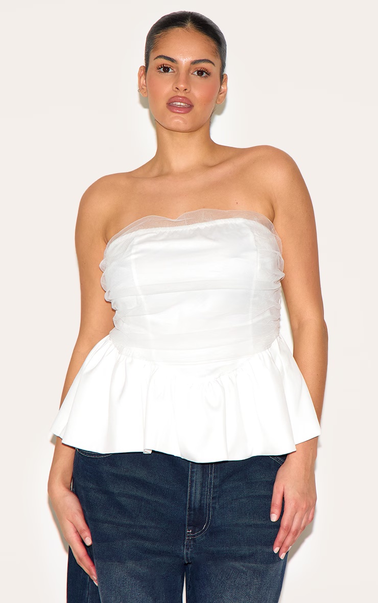 Plus White Mesh Overlay Peplum Corset 4 Plus White Mesh Overlay Peplum Corset