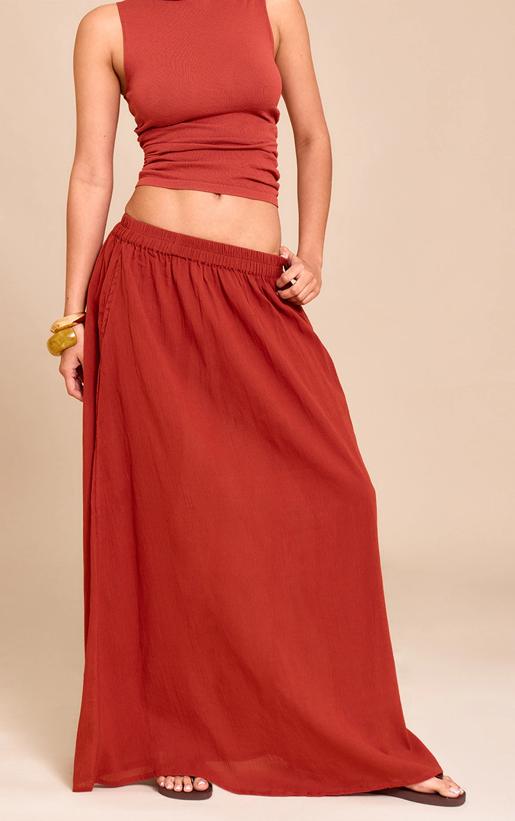 Rust Cotton Cheesecloth Elasticated Waist Maxi Skirt 1 Rust Cotton Cheesecloth Elasticated Waist Maxi Skirt